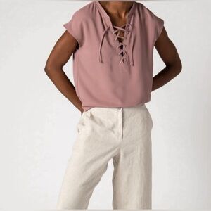 Pink Tie Front Cap Sleeve Blouse